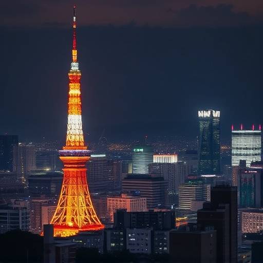 夜景の東京タワーと街並み