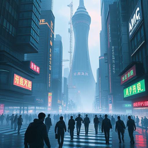 未来的な都市と人々
